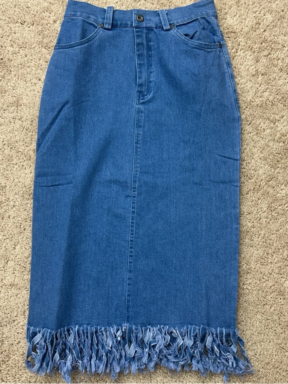 🏛️✨ NWOT POL Denim Fringe Midi Small | Coastal Cowgirl - Picture 2 of 3